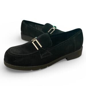Predictions Women's Loafers 6 Black Leather Suede Buckle Slip On Y2K Shoes